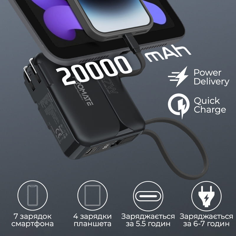Универсальная мобильная батарея Promate PowerPack-20Pro Black 20000mAh
