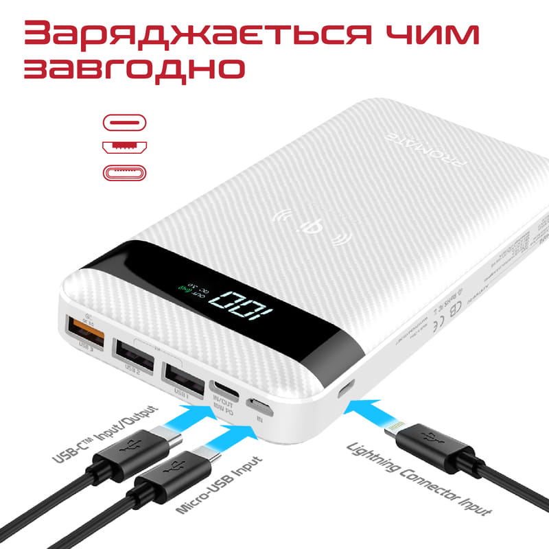 Универсальная мобильная батарея Promate auratank-20.white 20000mAh