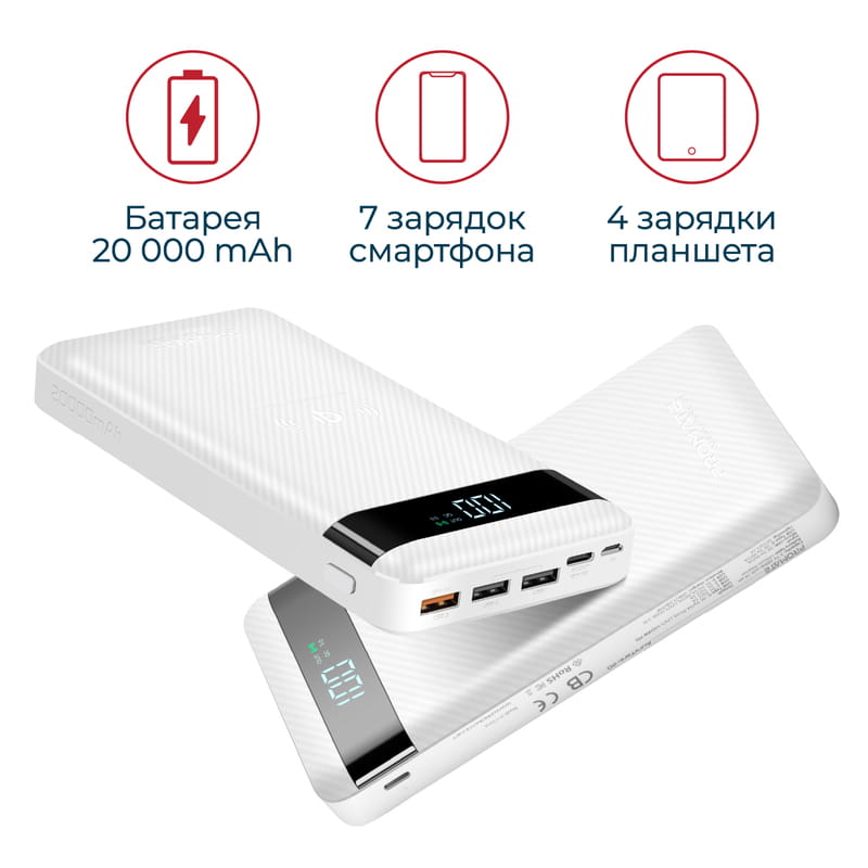 Універсальна мобільна батарея Promate auratank-20.white 20000mAh