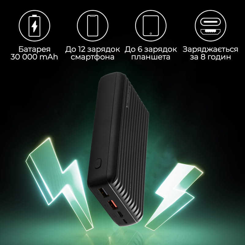 Универсальная мобильная батарея Promate Titan-30 Black 30000mAh