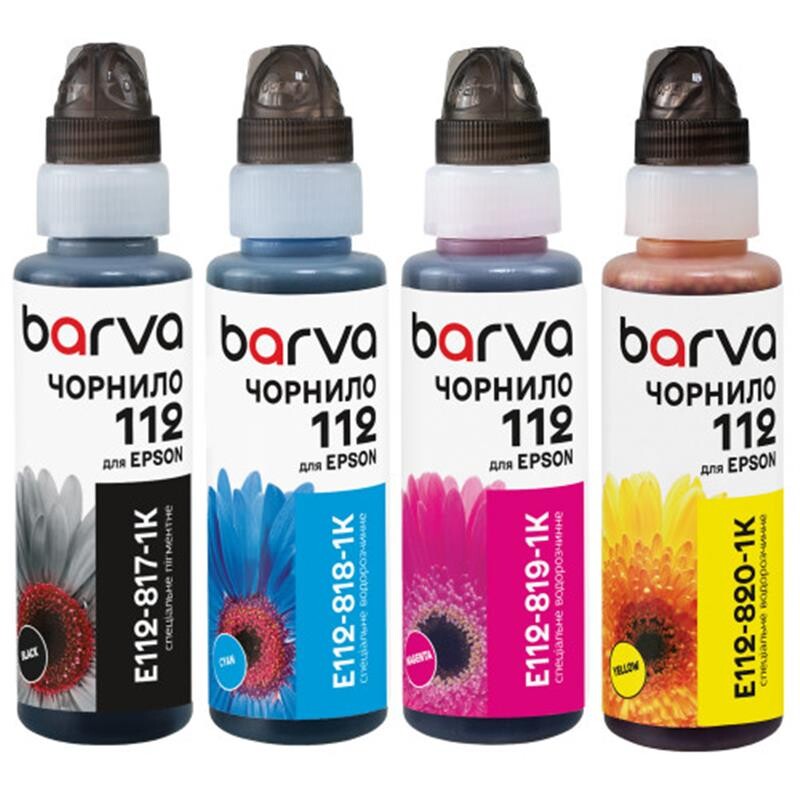 Комплект чернил Barva Epson 112, флакон OneKey (1K), BK/C/M/Y (E112-1K-MP) 4х100 мл