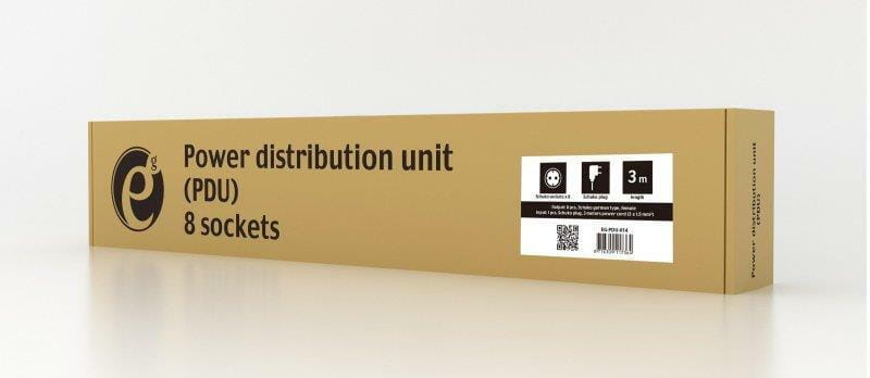 Блок розеток EnerGenie 19" 1U (EG-PDU-014) алюм. корп.,  8 розеток,  16A, 3м, черный, вилка Schuko
