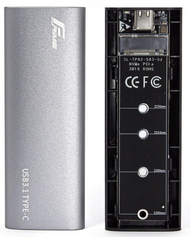 Внешний карман Frime M.2 NVMe PCIe, USB 3.2 Type-C, Metal, Silver (FHE401.M2UC)