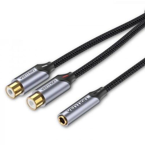 Photos - Cable (video, audio, USB) Vention Кабель  3.5 мм - 2хRCA (F/F), 0.3 м, Black  BCOHY (BCOHY)