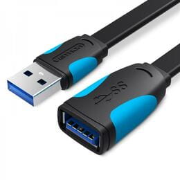 Кабель-удлинитель Vention Flat USB - USB V 3.0 (M/F), 1 м, Black (VAS-A13-B100)