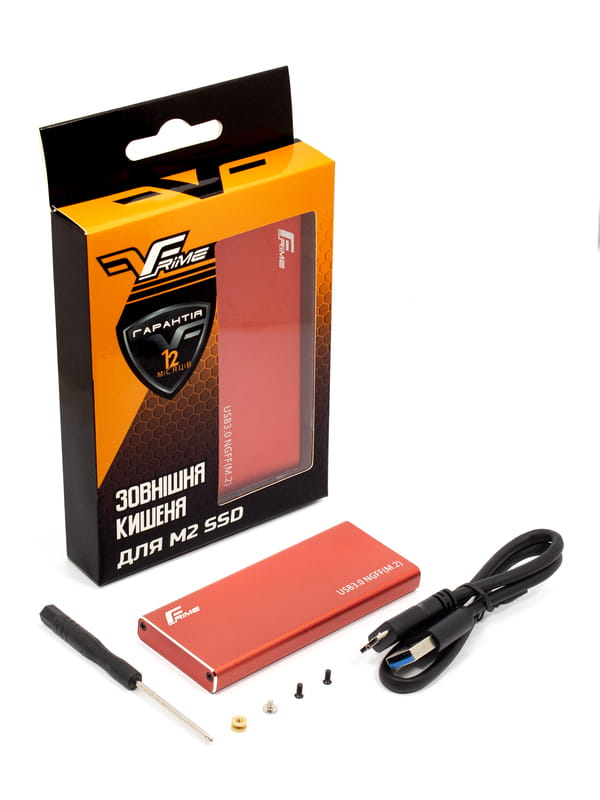 Внешний карман Frime M.2 NGFF SATA, USB 3.0, Metal, Red (FHE203.M2U30)