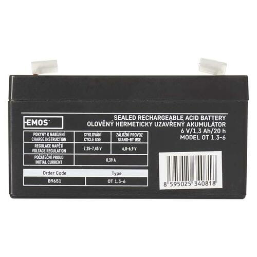Фото - Батарея для ИБП EMOS Акумуляторна батарея  B9651 6V 1.3AH  AGM (FAST.4.7 MM)