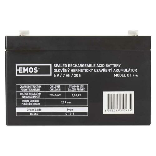 Фото - Батарея для ДБЖ EMOS Акумуляторна батарея  B9659 6V 7AH  AGM (FAST.4.7 MM)