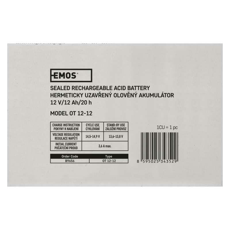 Аккумуляторная батарея Emos B9656 12V 12AH (FAST.6.3 MM) AGM