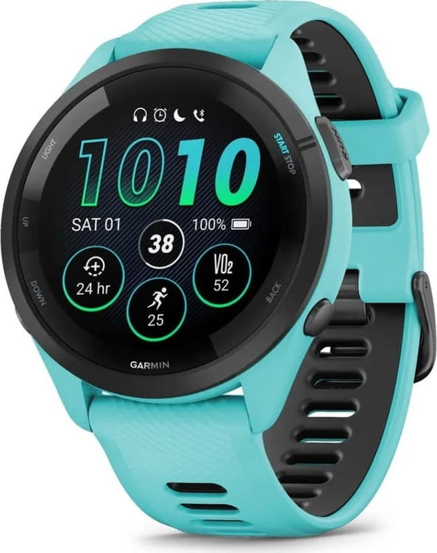 Смарт-часы Garmin Forerunner 265 Black Bezel with Aqua Case and Aqua/Black Silicone Band (010-02810-52)