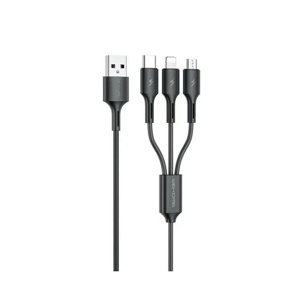 Кабель WK WDC-137 Upine Series 3-in-1 USB - Lightning + micro USB + USB Type-C (M/M), 1.2 м, Black (6941027616284)