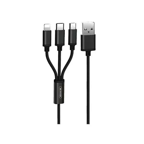 Кабель WK WDC-091th USB - Lightning + micro USB + USB Type-C (M/M), 2.8 А, 1.15м, Black (6941027606490)