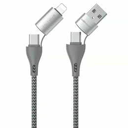 Кабель WK WDC-112 4-in-1 USB + USB Type-C - USB Type-C + Lightning (M/M), 1 м, Silver (6941027619254)
