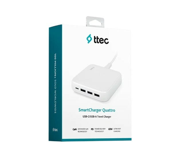 Мережевий зарядний пристрій Ttec SmartCharger Quattro GaN USB-C/USB-A 65W White (2SCG02B)