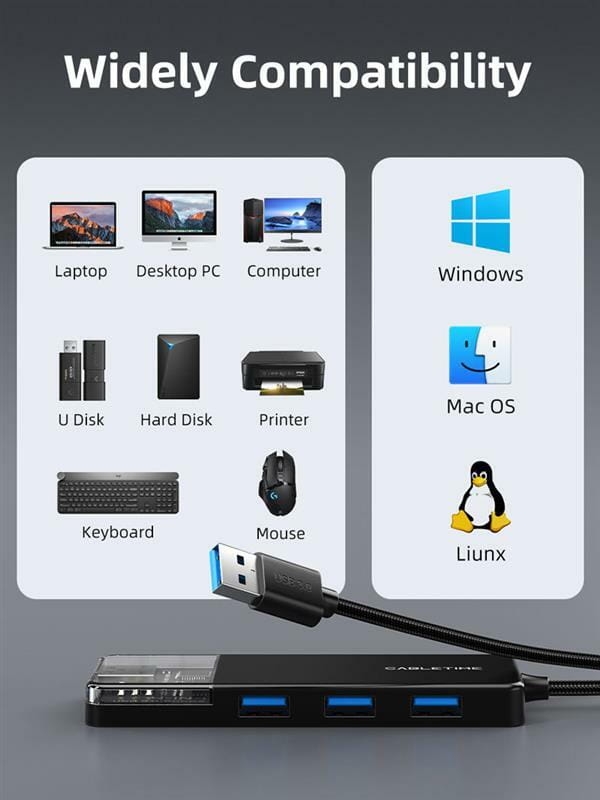 Концентратор Cabletime USB Type C - 4 Port USB 3.0, 0.15 cm (CB02B)