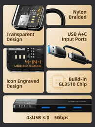 USB-хаб Cabletime CB03B USB Type-C 4-в-1