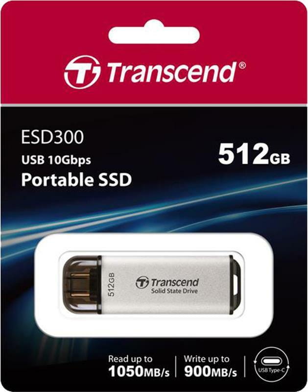 Накопичувач зовнішній SSD USB 3.1 Gen 2 Type-C 512GB Transcend ESD300 Silver (TS512GESD300S)