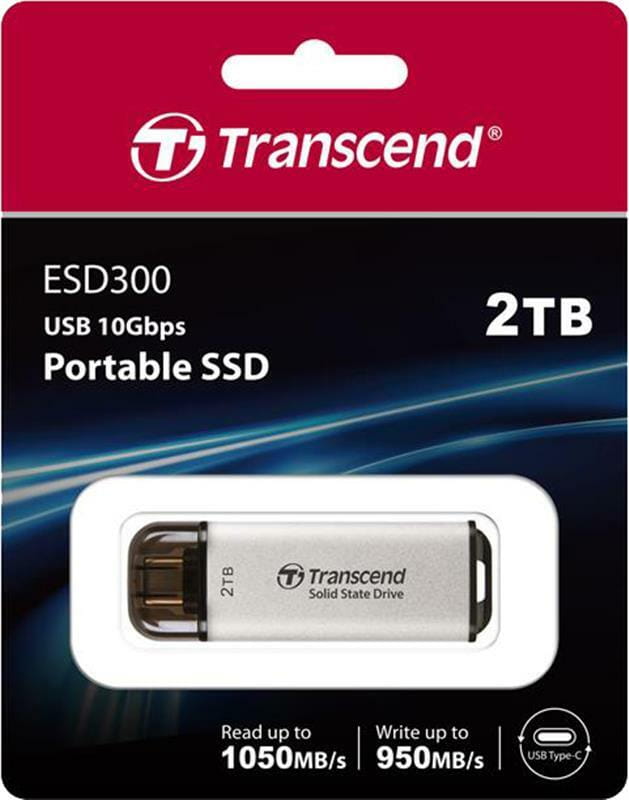 Накопичувач зовнішній SSD USB 3.1 Gen 2 Type-C 2TB Transcend ESD300 Silver (TS2TESD300S)