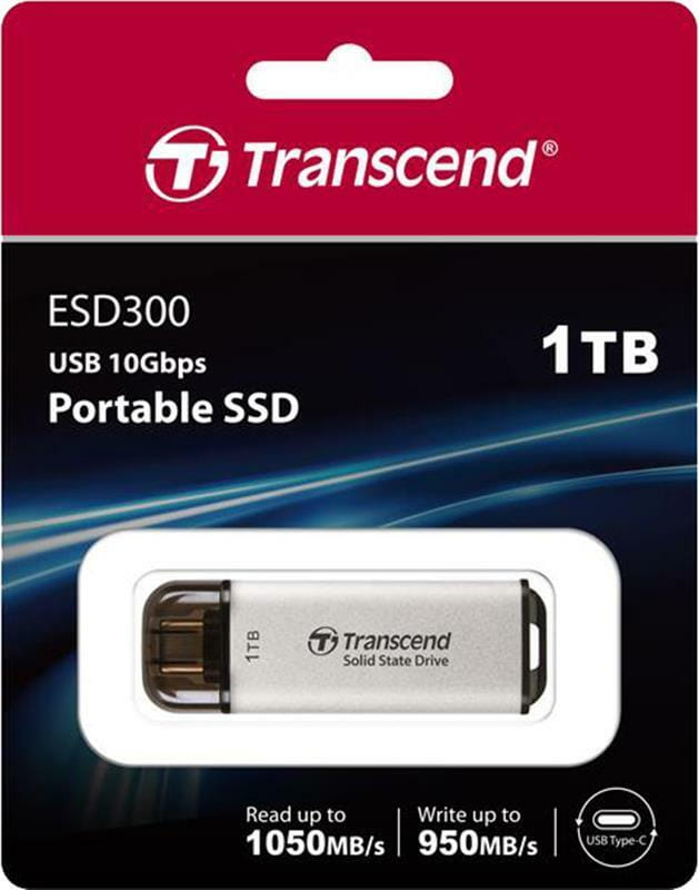 Накопитель внешний SSD USB 3.1 Gen 2 Type-C 1TB Transcend ESD300 Silver (TS1TESD300S)