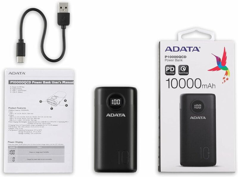 Універсальна мобільна батарея A-DATA P10000QCD 10000mAh Black (AP10000QCD-DGT-CBK)