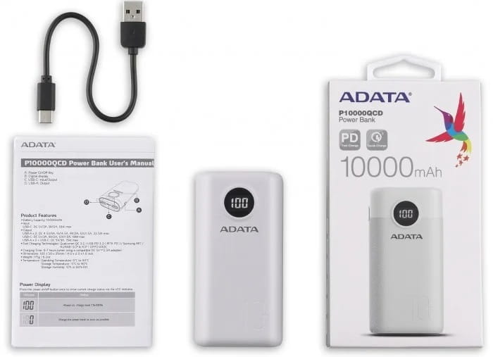 Універсальна мобільна батарея A-DATA P10000QCD 10000mAh White (AP10000QCD-DGT-CWH)