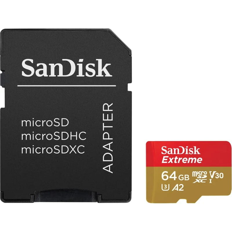 Карта памяти MicroSDXC 64GB C10 UHS-I SanDisk Extreme V30 U3 R170/W80MB/s + SD (SDSQXAH-064G-GN6MA)