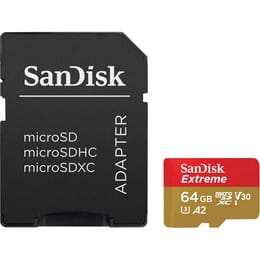 Карта памяти MicroSDXC 64GB C10 UHS-I SanDisk Extreme V30 U3 R170/W80MB/s + SD (SDSQXAH-064G-GN6MA)