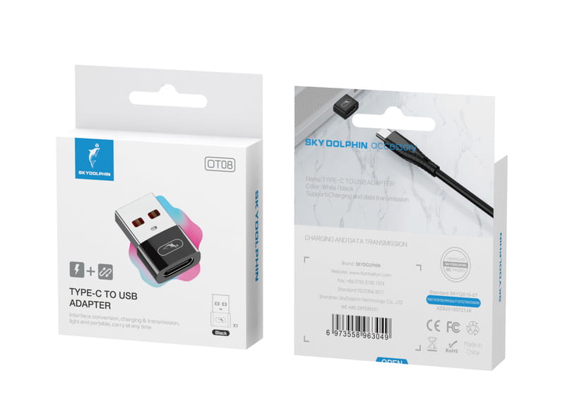 Переходник SkyDolphin OT08 Mini USB Type-C - USB (F/M) Black (ADPT-00031)