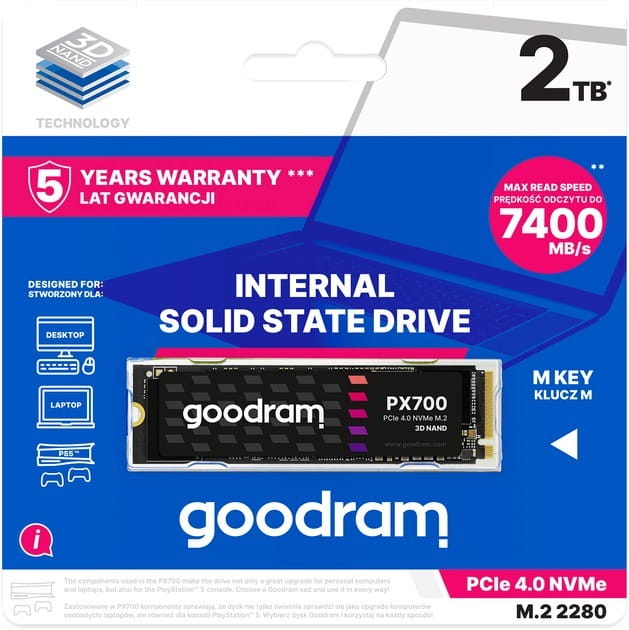 Накопитель SSD 2TB Goodram PX700 M.2 2280 PCIe 4.0 x4 NVMe 3D NAND (SSDPR-PX700-02T-80)