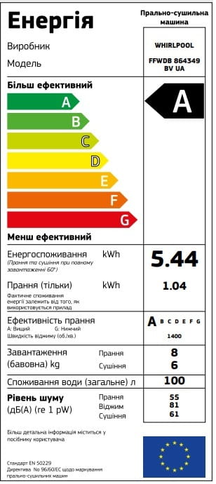 Стиральная машина с сушкой Whirlpool FFWDB 864349 BV UA