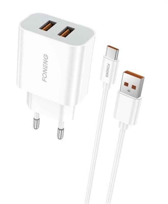 Сетевое зарядное устройство Foneng EU45 Dual USB Charger (2USBх2.4A) White (EU45-CH-TC) + кабель USB Type C