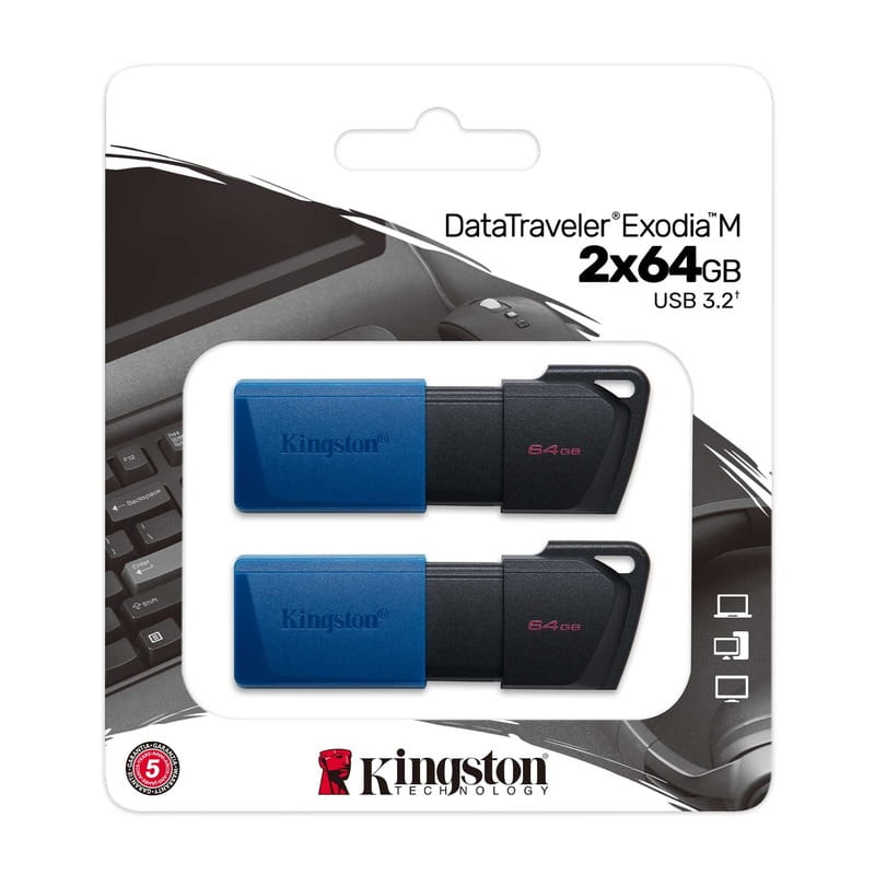 Флеш-накопичувач USB3.2 2x64GB Kingston DataTraveler Exodia M Black/Blue (DTXM/64GB-2P)