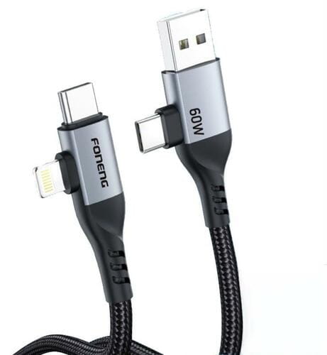 Photos - Cable (video, audio, USB) Foneng Кабель  X92 4-in-1  USB/USB-C - USB-C/Lightning, 1 м, Black (X9 (60W)