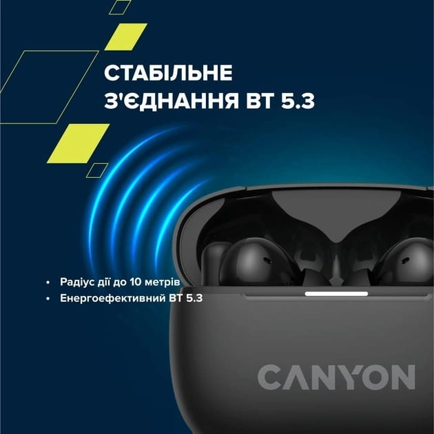 Bluetooth-гарнитура Canyon OnGo TWS-10 ANC ENC Black (CNS-TWS10BK)