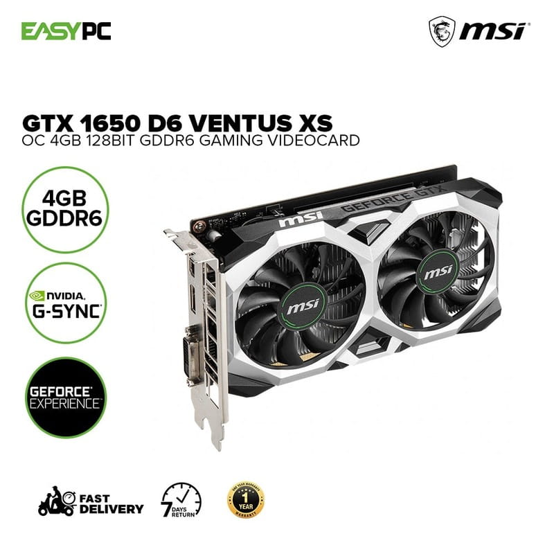 Видеокарта GF GTX 1650 4GB GDDR6 Ventus XS V1 MSI (GeForce GTX 1650 D6 VENTUS XS V1)