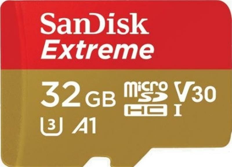 Карта памяти MicroSDHC  32GB UHS-I/U3 Class 10 SanDisk Extreme A1 R100/W60MB/s + SD-adapter (SDSQXAF-032G-GN6MA)