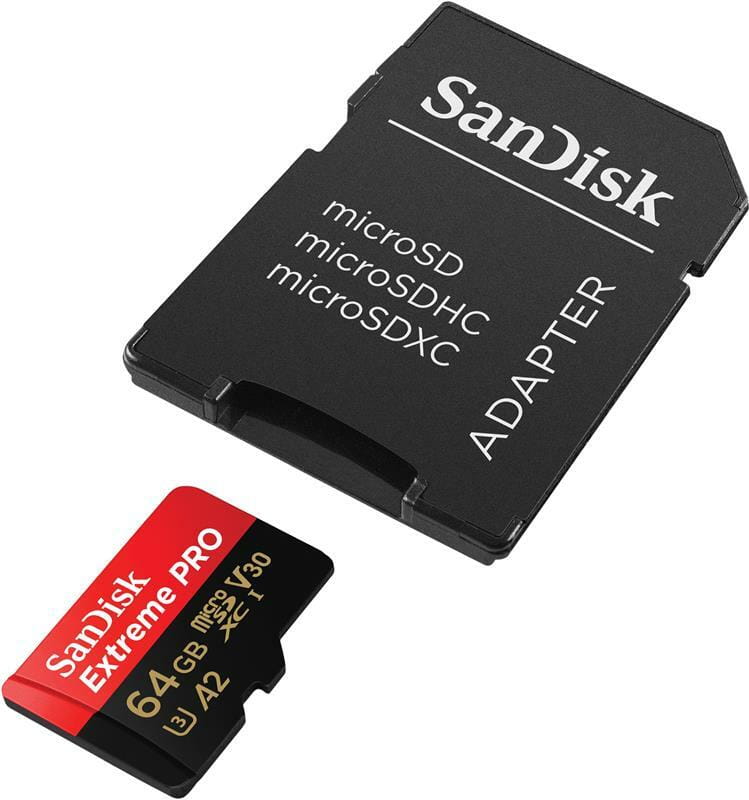 Карта памяти MicroSDXC 64GB UHS-I U3 R200/W90MB/s SanDisk Extreme Pro V30 + SD-адаптер (SDSQXCU-064G-GN6MA)