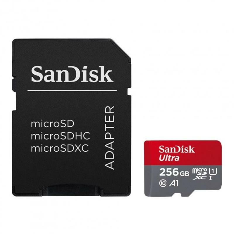 Карта пам`ятi MicroSDXC 256GB UHS-I Class 10 SanDisk Ultra A1 R150MB/s + SD-adapter (SDSQUAC-256G-GN6MA)