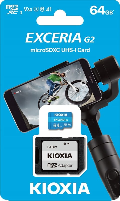 Карта памяти MicroSDXC  64GB UHS-I/U3 Class 10 Kioxia Exceria G2 R100MB/s (LMEX2L064GG2) + SD-адаптер