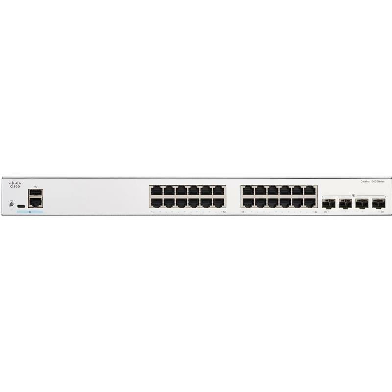 Коммутатор Cisco Catalyst C1300-24P-4G (24хGE PoE, 4xGE SFP, USB, 195 Вт, управляемый)