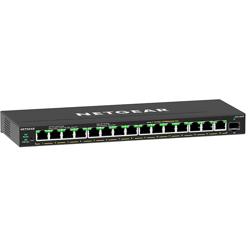 Комутатор Netgear GS316EPP-100PES (15xGE PoE+, 1хSFP, max PoE 231W, керований)