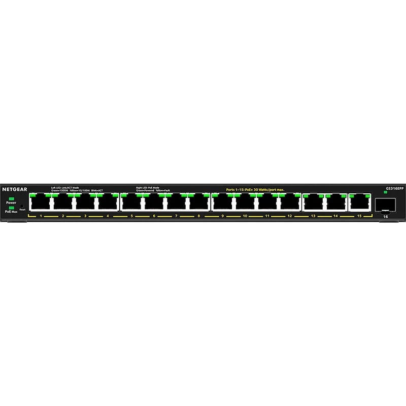 Комутатор Netgear GS316EPP-100PES (15xGE PoE+, 1хSFP, max PoE 231W, керований)
