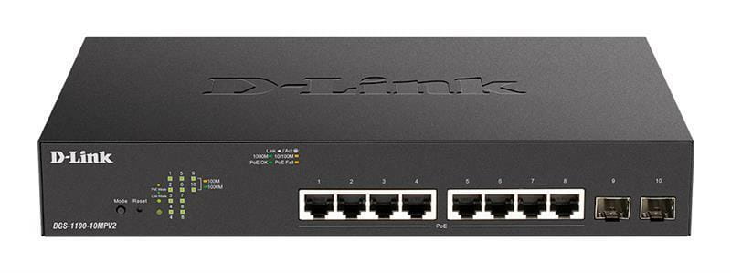 Коммутатор D-Link DGS-1100-10MPV2 (8x1GE PoE, 2xSFP, max PoE 130W, EasySmart)