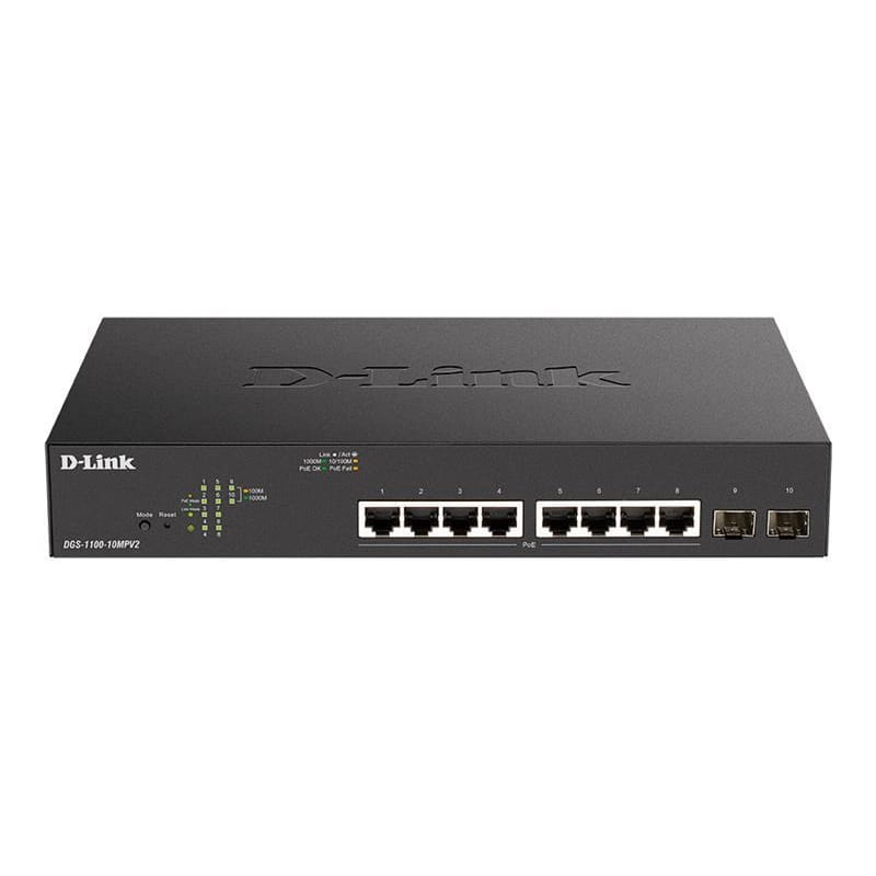 Комутатор D-Link DGS-1100-10MPV2 (8x1GE PoE, 2xSFP, max PoE 130W, EasySmart)