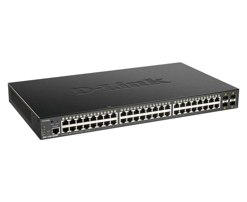 Коммутатор D-Link DGS-1250-52XMP (48x1GE PoE, 4xSFP+, max PoE 370W, Smart)