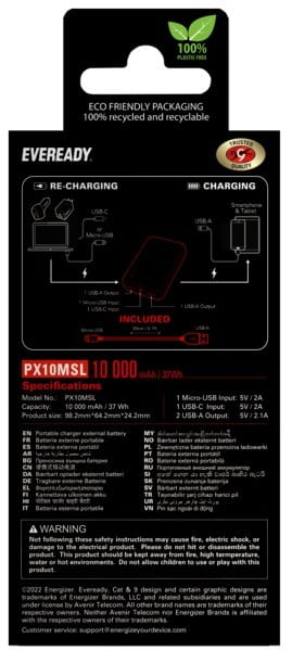 Универсальная мобильная батарея Eveready 10000 mAh Mini Silver (PX10MSL)
