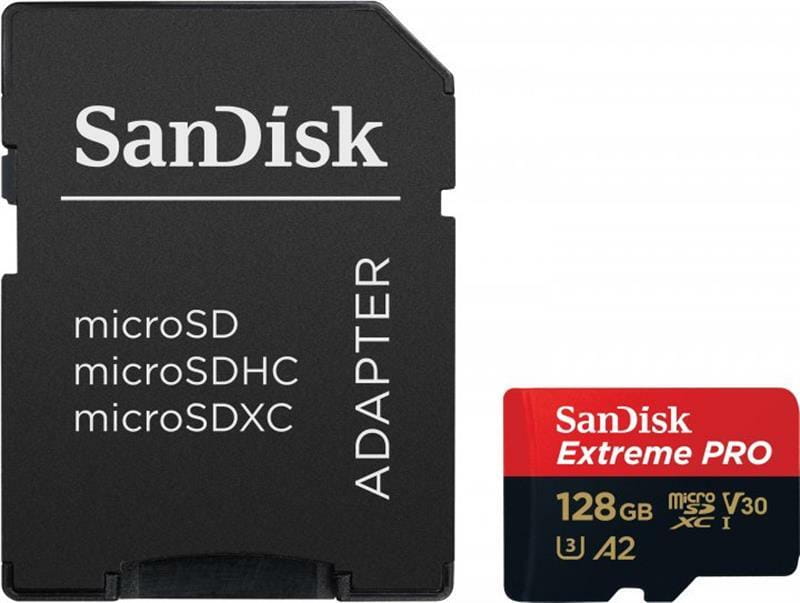 Карта памяти MicroSDXC 128GB UHS-I U3 R200/W90MB/s SanDisk Extreme Pro V30 + SD-адаптер (SDSQXCD-128G-GN6MA)
