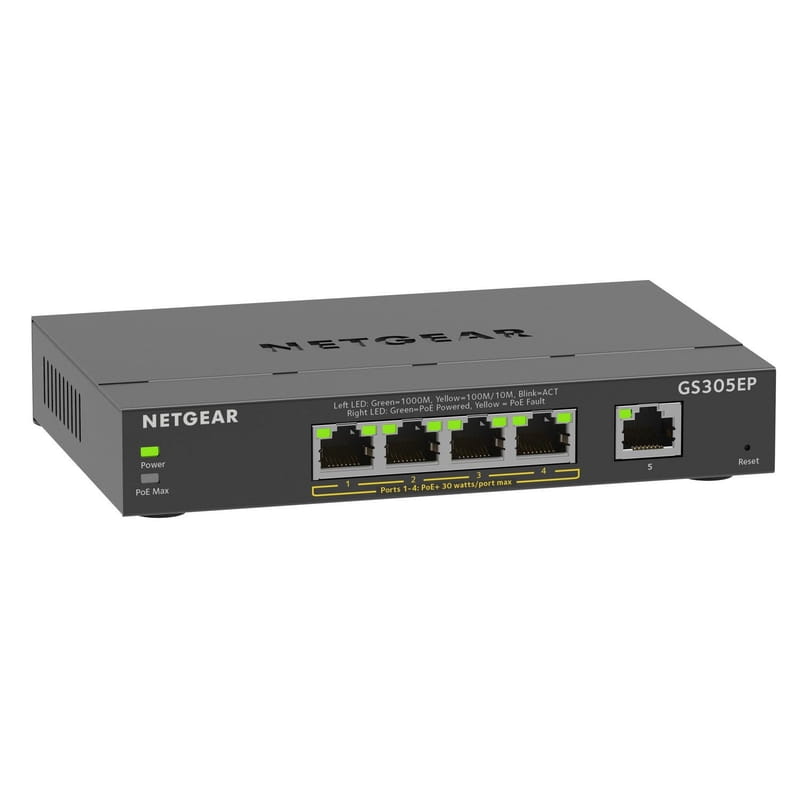 Комутатор Netgear GS305EP-100PES (4xGE PoE+, 1xGE, max PoE 63W, керований)