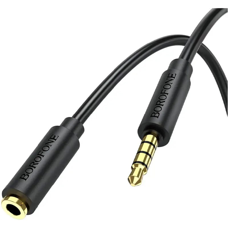 Аудио-кабель Borofone BL12 3.5 мм - 3.5 мм (M/F), 2 м, черный (BL12-2B)