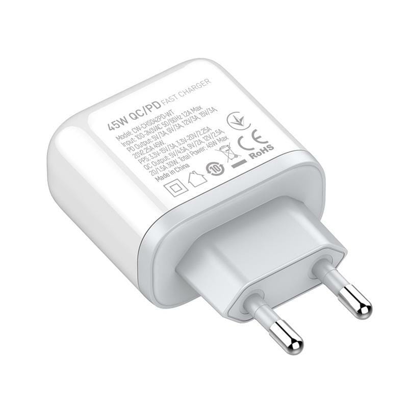 Сетевое зарядное устройство ColorWay Power Delivery Port PPS USB (Type-C PD + USB QC3.0) (45W) White (CW-CHS042PD-WT)